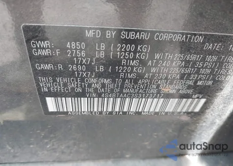 2025 Subaru Outback из США, поврежденный, VIN 4S4BTAAC3S3173717